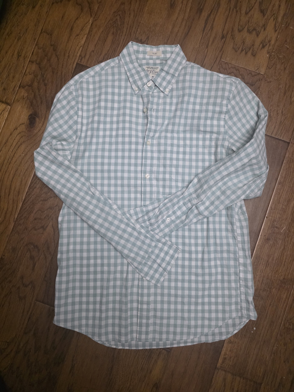 J. Crew Men's Light Mint and White Gingham Button-Down Shirt